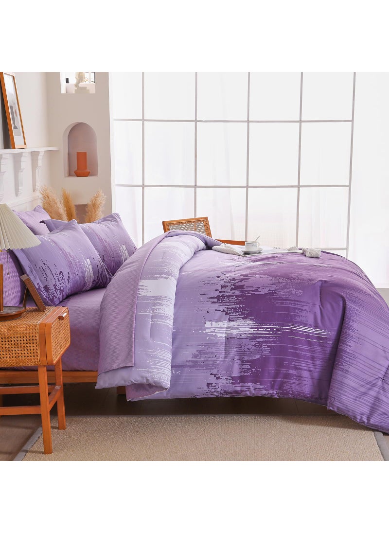 WONGS BEDDING WONGS BEDDING Comforter Set King  Ombre Purple 7 Pieces Bed in a Bag Colorful Abstract Art Gradient Comforter Soft Microfiber Bedding Set with Flat Sheet  Fitted Sheet  Pillow Shams  Pillowcases  - Image 3