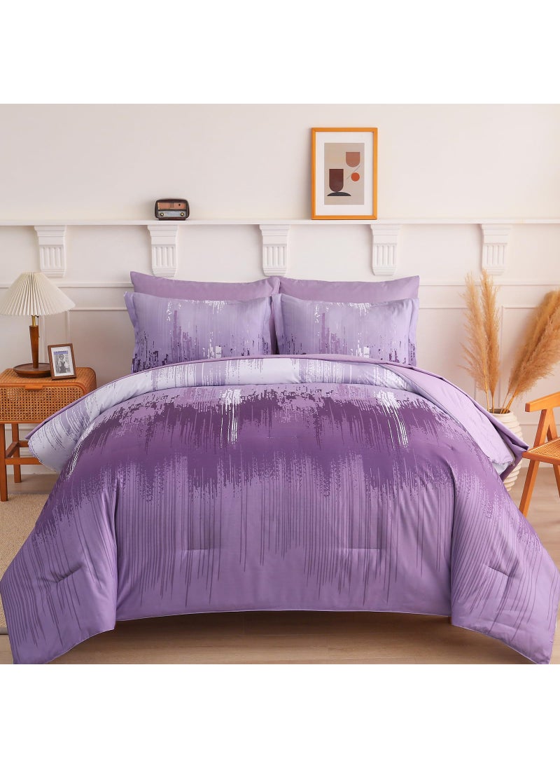 WONGS BEDDING WONGS BEDDING Comforter Set King  Ombre Purple 7 Pieces Bed in a Bag Colorful Abstract Art Gradient Comforter Soft Microfiber Bedding Set with Flat Sheet  Fitted Sheet  Pillow Shams  Pillowcases  - Image 1