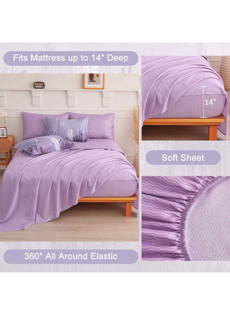 WONGS BEDDING WONGS BEDDING Comforter Set King  Ombre Purple 7 Pieces Bed in a Bag Colorful Abstract Art Gradient Comforter Soft Microfiber Bedding Set with Flat Sheet  Fitted Sheet  Pillow Shams  Pillowcases  - Image 5