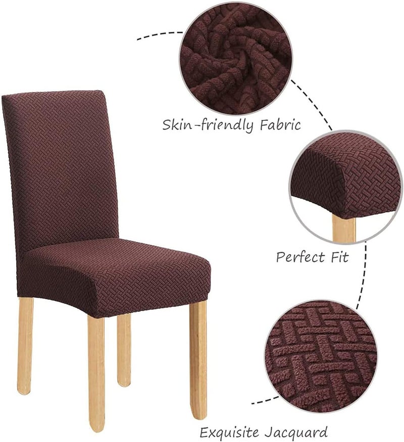 House of Quirk Elastic Jacquard Chair Cover Stretch Removable Washable Short Dining Chair Cover Protector Seat Slipcover (Pack of 6, Dark Brown) - Image 3