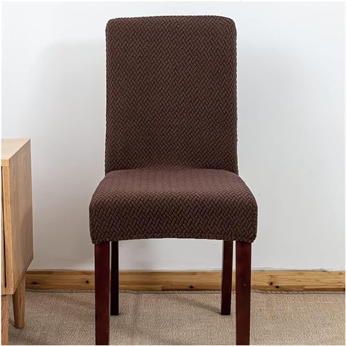 House of Quirk Elastic Jacquard Chair Cover Stretch Removable Washable Short Dining Chair Cover Protector Seat Slipcover (Pack of 6, Dark Brown) - Image 2
