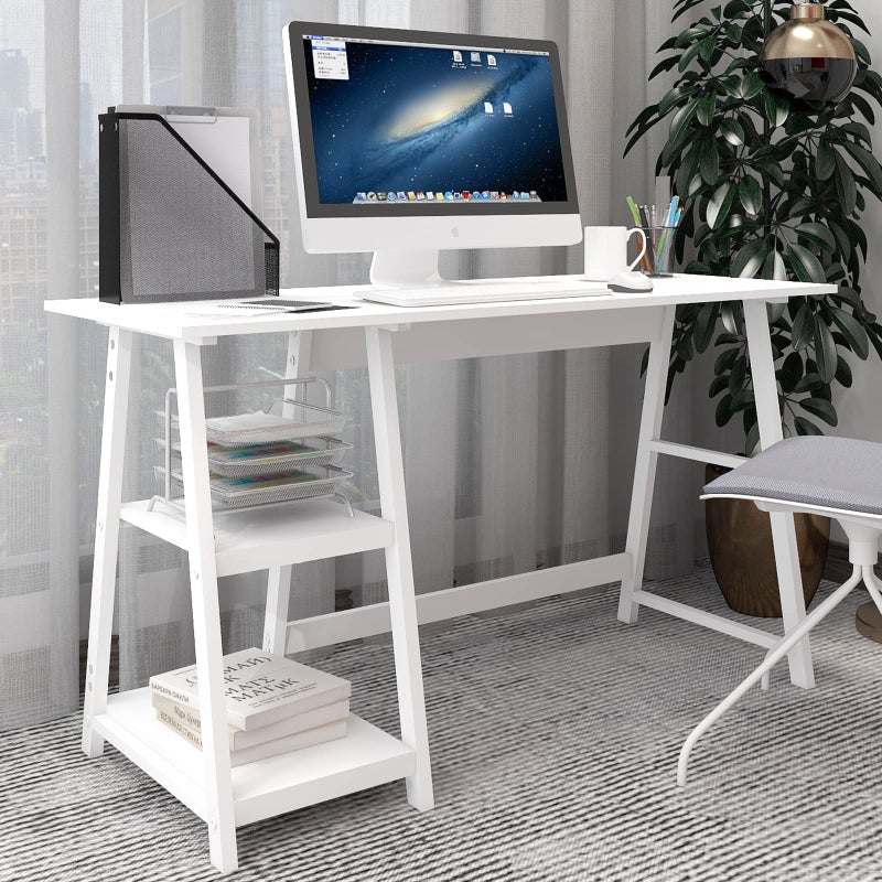 Natwind 51 White Desk with 2Tier Storage ShelvesHome Office Computer Desk Study Table for Kids Student GirlsWriting DeskModern Simple Basic Desk Workstation for Bedroom Home Office