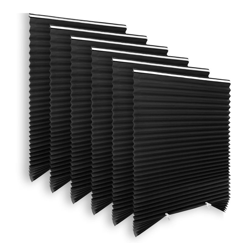 Blinhdome Blackout Paper Window Blinds 36" x 72" - 6 Pack Temporary Cordless Stick On Self-Adhesive No Drill Shades, Darkening Pleated Cover for Bedroom, Kitchen, Patio Door (Black, 100% Paper Material) - Image 1