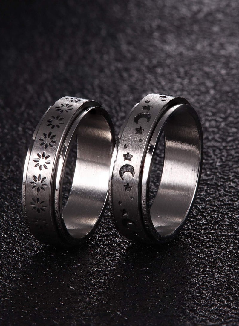 سيوسي 4 قطع من حلقات الدوارة المصنوعة من الفولاذ المقاوم للصدأ للنساء والرجال خواتم الفرقة فيدجيت لتخفيف التوتر على شكل القمر مجموعة خواتم وعد للزفاف واسعة - Image 4