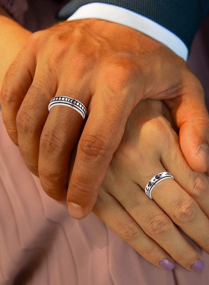 سيوسي 4 قطع من حلقات الدوارة المصنوعة من الفولاذ المقاوم للصدأ للنساء والرجال خواتم الفرقة فيدجيت لتخفيف التوتر على شكل القمر مجموعة خواتم وعد للزفاف واسعة - Image 5