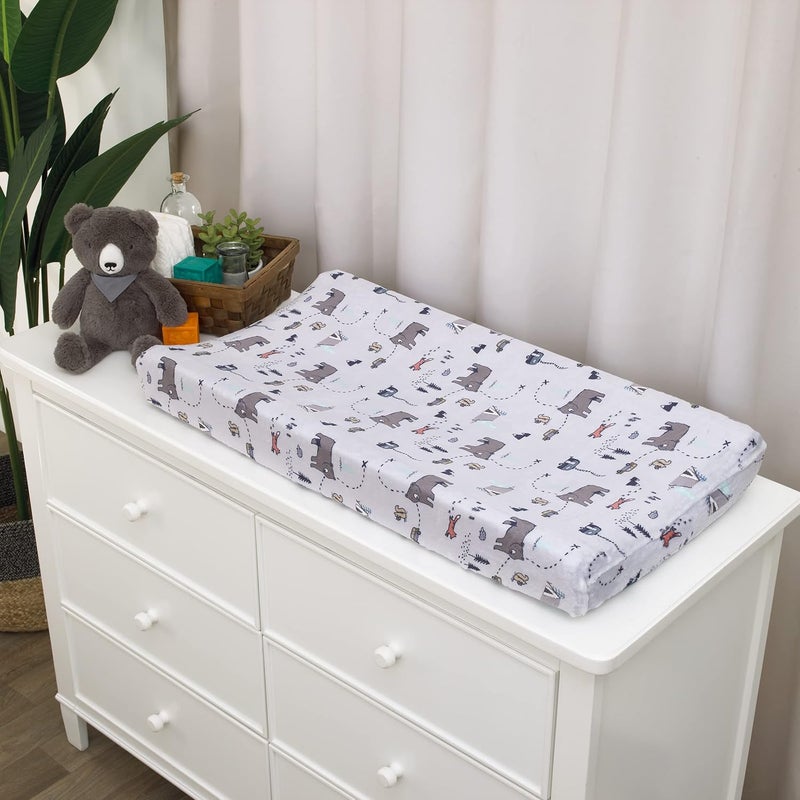 NoJo Carters Woodland Friends Multi Colored Bear and Fox Squirrel Tree Tent Campfire Super Soft Changing Pad Cover - Image 3