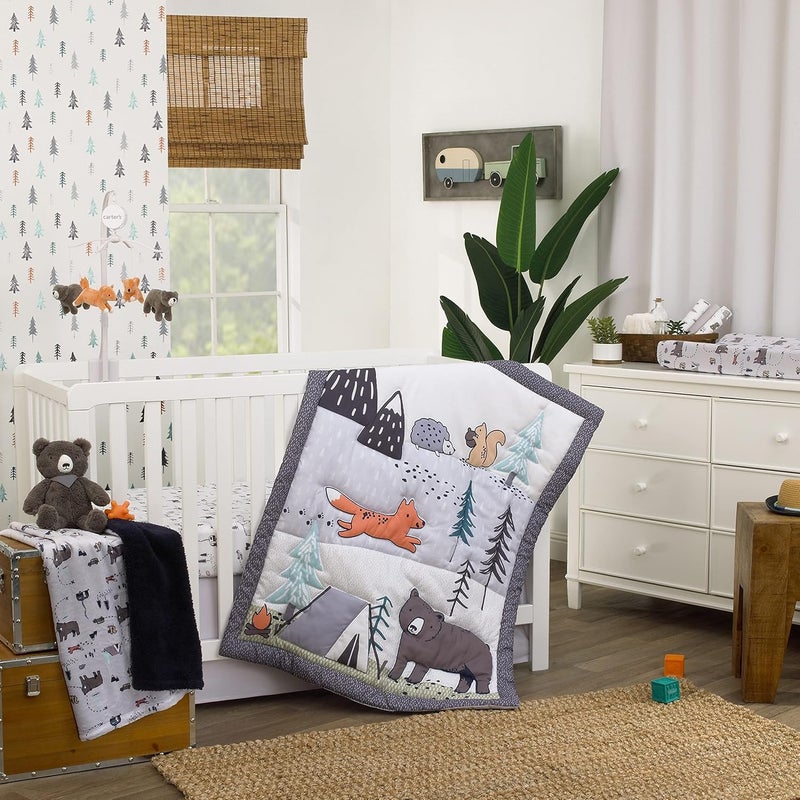NoJo Carters Woodland Friends Multi Colored Bear and Fox Squirrel Tree Tent Campfire Super Soft Changing Pad Cover - Image 2