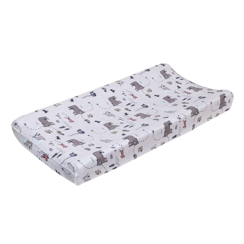 NoJo Carters Woodland Friends Multi Colored Bear and Fox Squirrel Tree Tent Campfire Super Soft Changing Pad Cover - Image 1