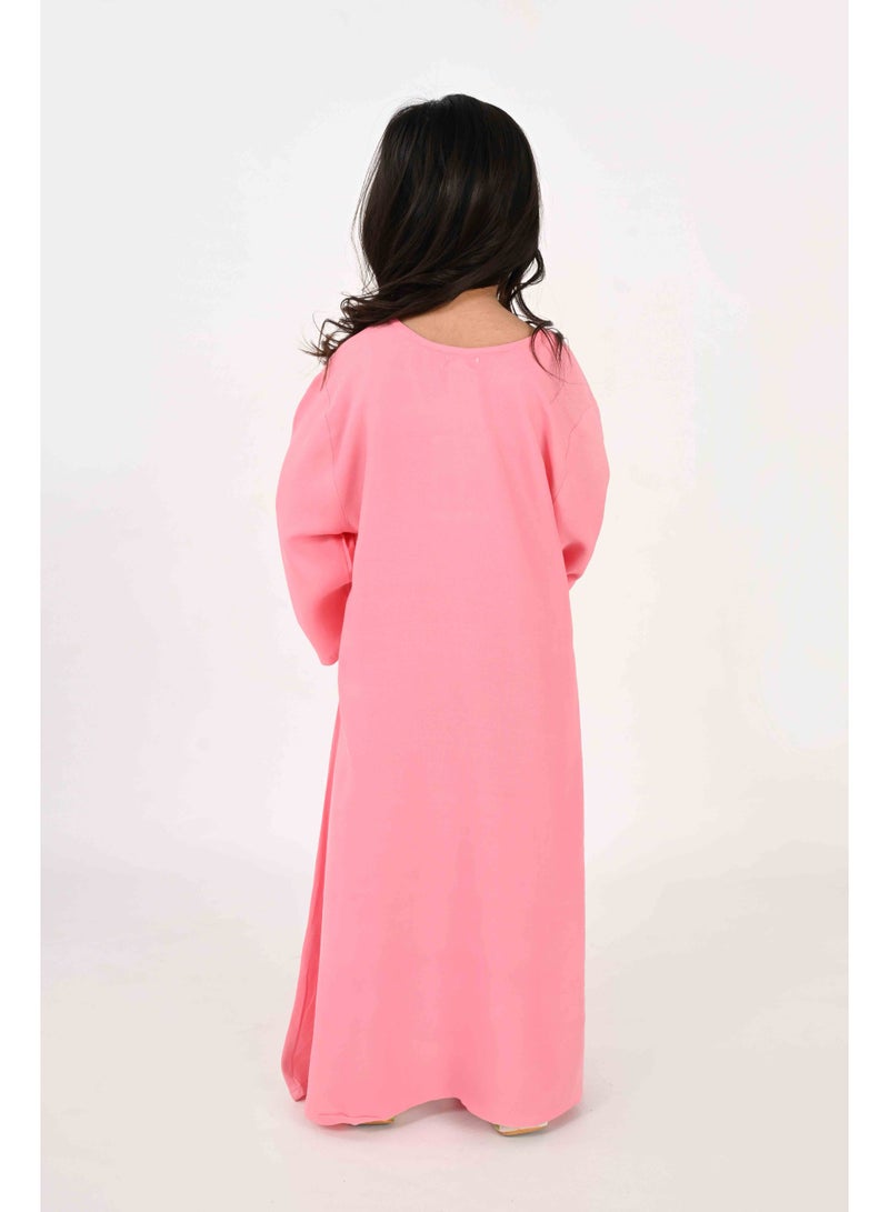 Linelle Kids Jalabiya – Pink Rayon Maxi with Full Loose Sleeves and Tassel Detailing - Image 3