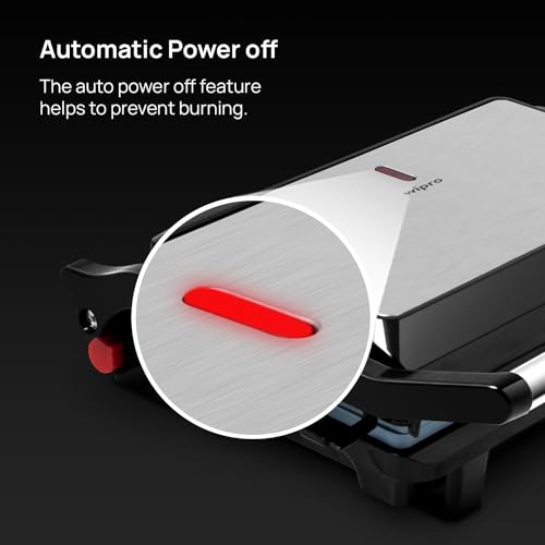 Wipro Elato BS206 1000 Watt Ceramic Grill Sandwich Maker, Scratch Resistant, 180° Open Sandwich Griller, Auto Cutoff, Non Toxic BPA, PTFE & PFOA Free, 2 Year Warranty, Regular Bread Size for 2 Slices - Image 3