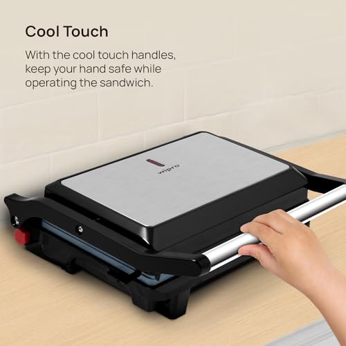 Wipro Elato BS206 1000 Watt Ceramic Grill Sandwich Maker, Scratch Resistant, 180° Open Sandwich Griller, Auto Cutoff, Non Toxic BPA, PTFE & PFOA Free, 2 Year Warranty, Regular Bread Size for 2 Slices - Image 4
