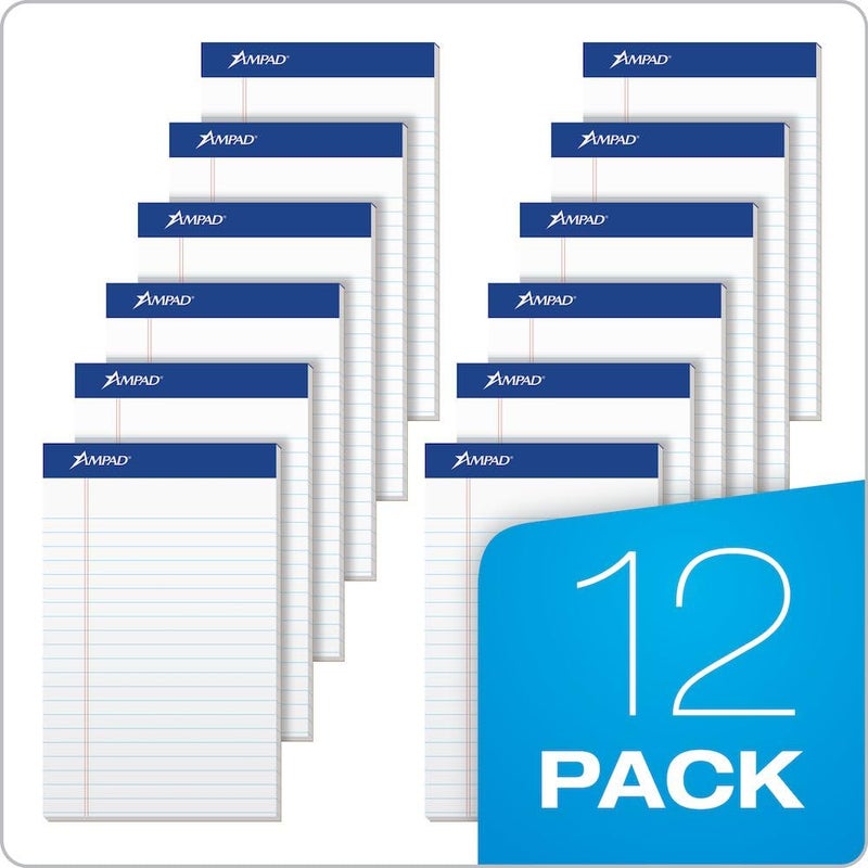 Ampad 5 x 8 Legal Pad, Medium Rule Writing Pads, Red Margin, White, 50 Sheets per Writing Pad, 12 Pack (20-304) - Image 3