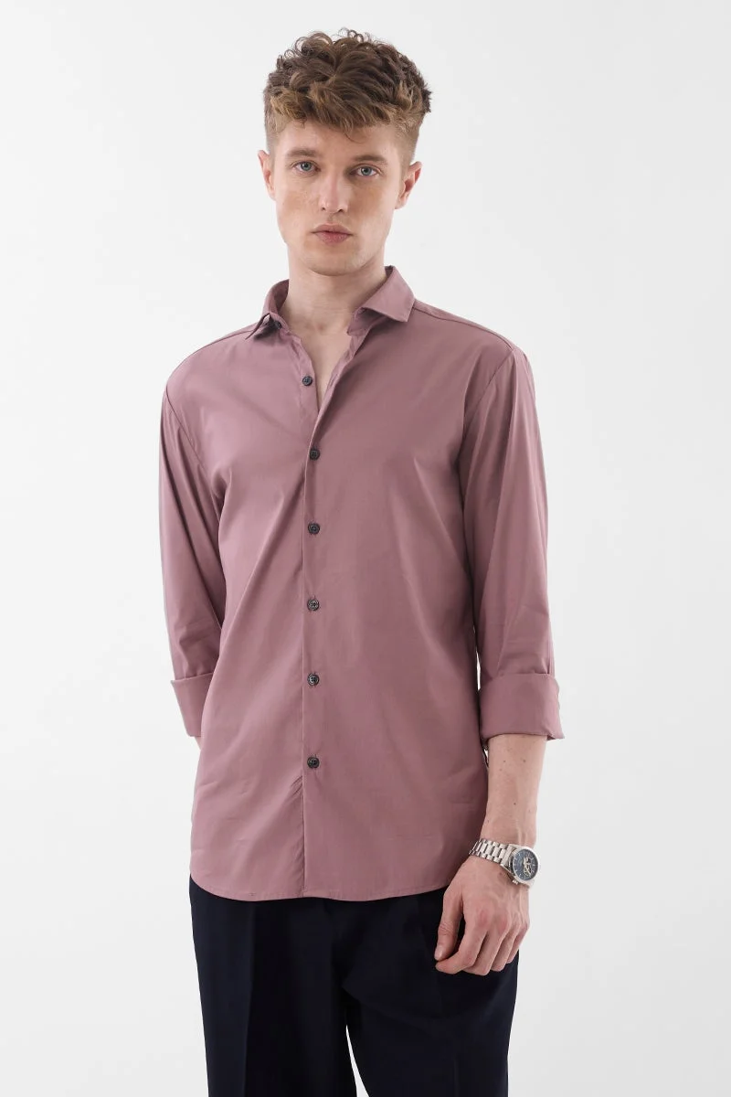 سنيتش Mauve Solid Long Sleeve Slim Fit Luxe Shirt
