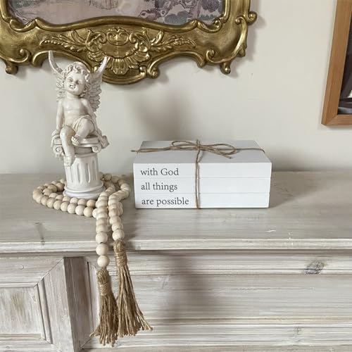 OMISHE Decorative Books for Home Decor, White Faux Books for Decoration, Rustic Farmhouse Stacked Display Books (with God All Things are Possible) - Image 3