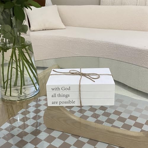 OMISHE Decorative Books for Home Decor, White Faux Books for Decoration, Rustic Farmhouse Stacked Display Books (with God All Things are Possible) - Image 5