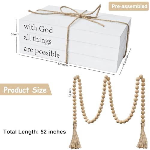 OMISHE Decorative Books for Home Decor, White Faux Books for Decoration, Rustic Farmhouse Stacked Display Books (with God All Things are Possible) - Image 4