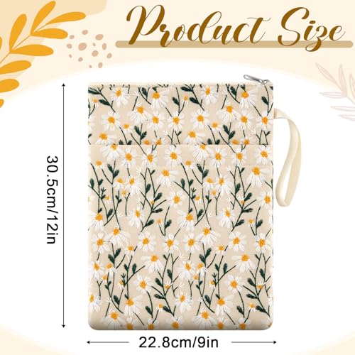 Yeyeplum 12''x9'' Daisy Embroidered Book Sleeve with Cotton Lining with Handle and Zipper Book Protector for Paperback and Hardcover, Christmas Ideal Gift Book Sleeve Pouch for Book Lovers(White) - Image 4