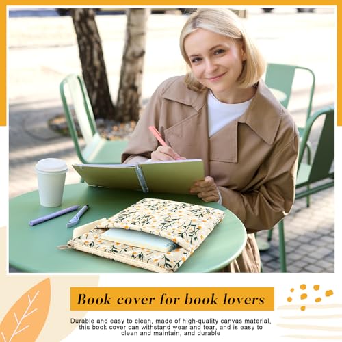 Yeyeplum 12''x9'' Daisy Embroidered Book Sleeve with Cotton Lining with Handle and Zipper Book Protector for Paperback and Hardcover, Christmas Ideal Gift Book Sleeve Pouch for Book Lovers(White) - Image 5