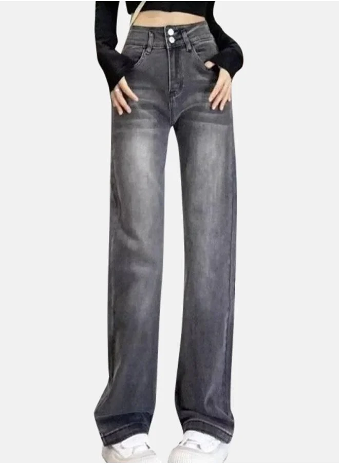 يونيكي Grey Flared High-Rise Heavy Fade Denim Jeans