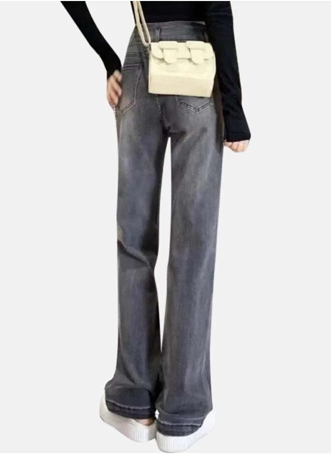 YUNIQEE Grey Flared High-Rise Heavy Fade Denim Jeans