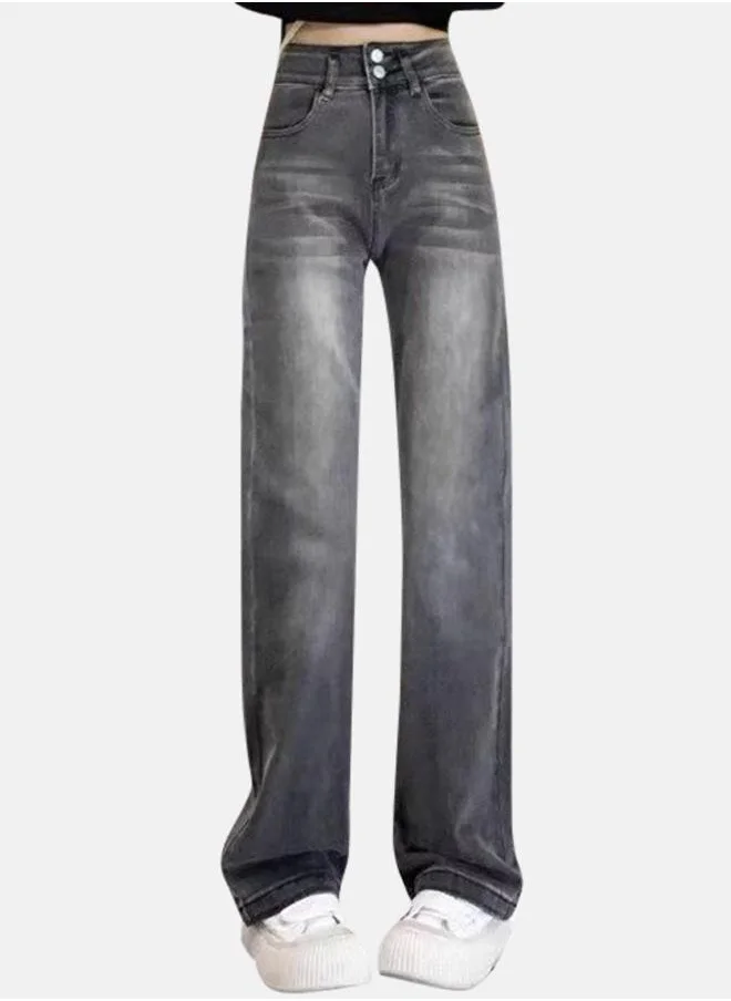 YUNIQEE Grey Flared High-Rise Heavy Fade Denim Jeans