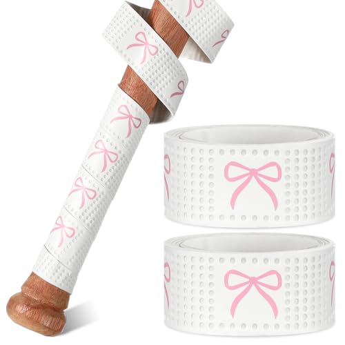 Pushglossy 2 Pcs Baseball Bat Grip Tapes, Faith Cross Bat Grip Tape, 1.1mm Precut Full Adhesive Baseball Wrist Tape, Scripture Designs Non-Slip Religious Baseballs Grips Tapes(Pink Bow,White) - Image 1