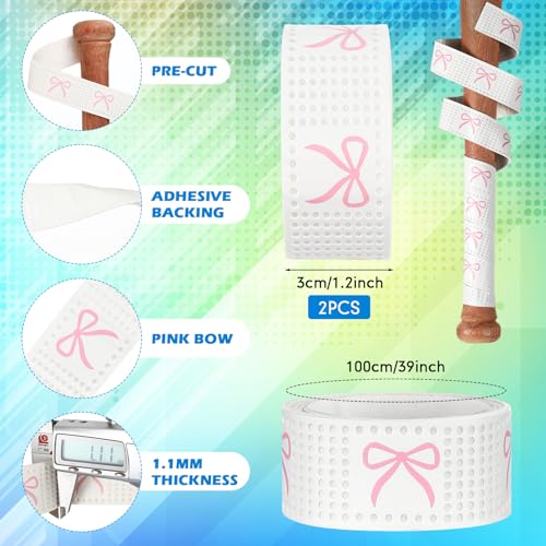 Pushglossy 2 Pcs Baseball Bat Grip Tapes, Faith Cross Bat Grip Tape, 1.1mm Precut Full Adhesive Baseball Wrist Tape, Scripture Designs Non-Slip Religious Baseballs Grips Tapes(Pink Bow,White) - Image 2