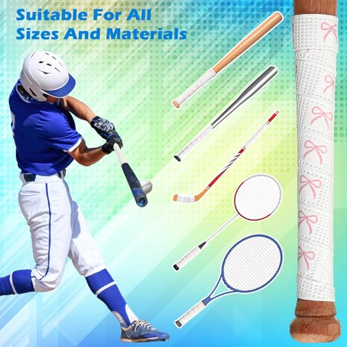 Pushglossy 2 Pcs Baseball Bat Grip Tapes, Faith Cross Bat Grip Tape, 1.1mm Precut Full Adhesive Baseball Wrist Tape, Scripture Designs Non-Slip Religious Baseballs Grips Tapes(Pink Bow,White) - Image 3