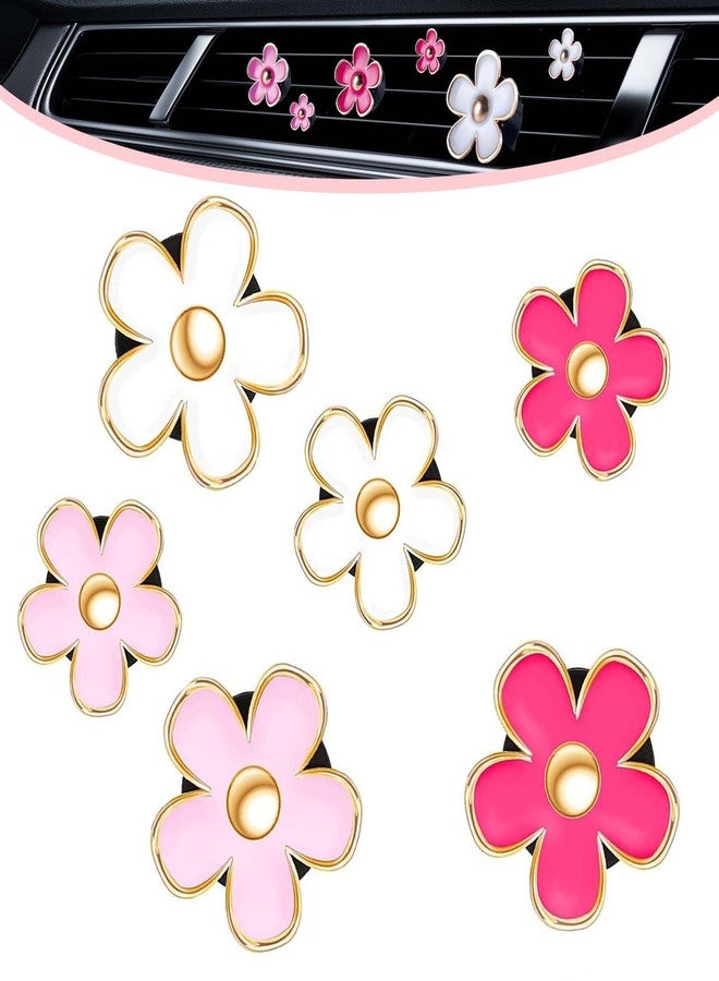 OBTANIM 6 PCS Car Air Vent Clips Colorful Daisy Flower Car Air Freshener Clip Air Conditioning Outlet Clip for Car Interior Decoration Accessories (2 Size, White, Pink, Red) - Image 1