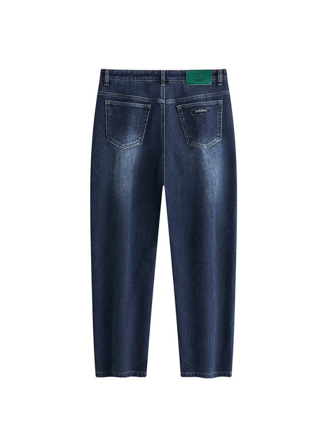 DANCING WOLVES Dancing With Wolves [fleece Lined Warm] Straight Leg Jeans Vintage Washed Stretch Comfortable Men's Pants 102 Dark Blue 30 - Image 1
