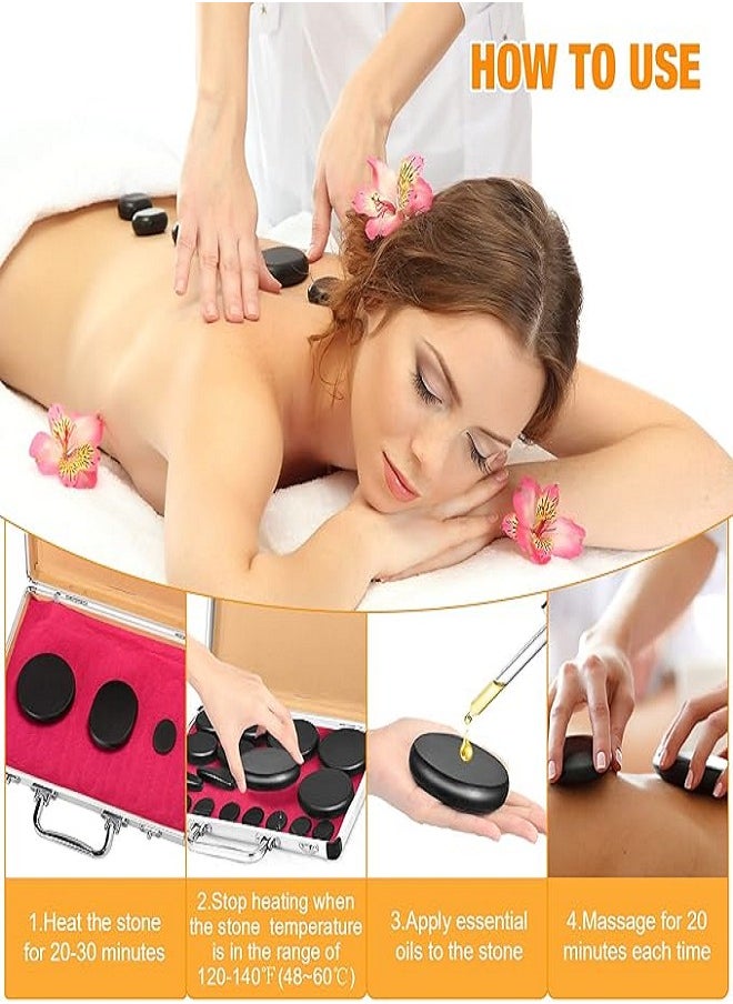 Generic - Hot Stones for Massage, Basalt Massage Stone Warmer,18Pcs Hot Stone Massage Kit Stones for Home Spa Warming Therapy Relaxing Relieve Pain 18pcs - Image 1