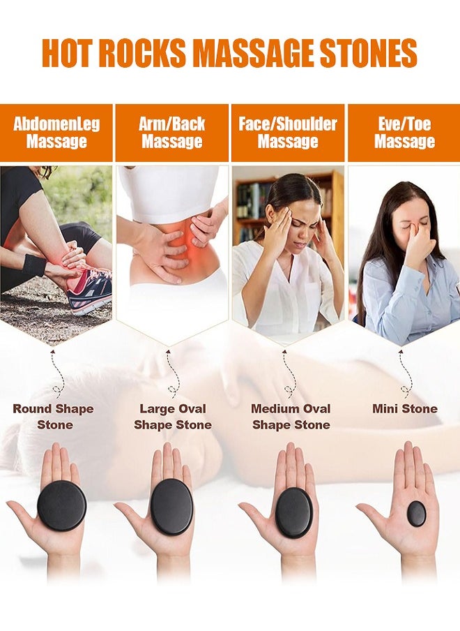 Generic - Hot Stones for Massage, Basalt Massage Stone Warmer,18Pcs Hot Stone Massage Kit Stones for Home Spa Warming Therapy Relaxing Relieve Pain 18pcs - Image 1