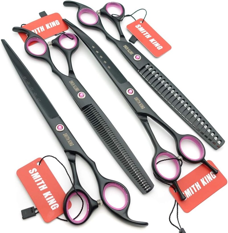 Smithking 8.0 inches Professional Dog Grooming Scissors Set Straight & thinning & Curved & chunkers 4pcs in 1 Set (with Comb) - Image 3