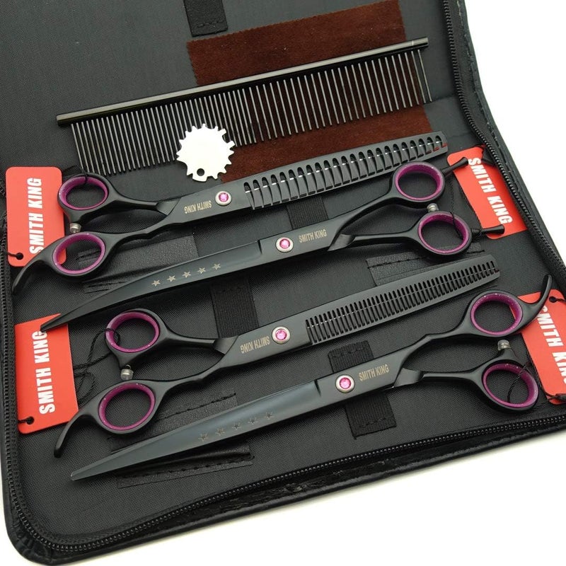 Smithking 8.0 inches Professional Dog Grooming Scissors Set Straight & thinning & Curved & chunkers 4pcs in 1 Set (with Comb) - Image 2