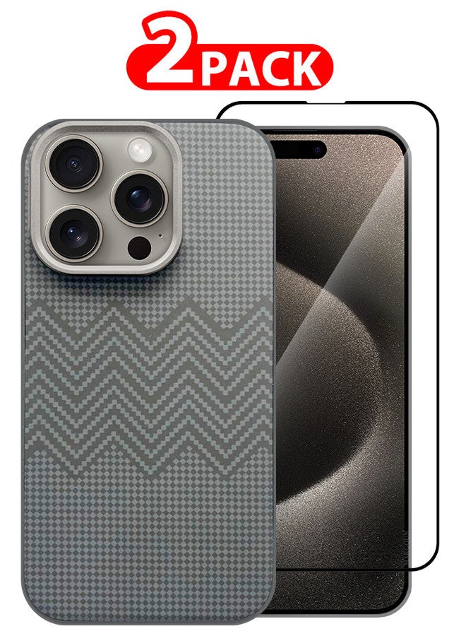 MARGOUN For iPhone 15 Pro 2 Pack Case And Screen Protector Carbon Fiber Made Slim And Light Shockproof Phone Cover Military-Grade Protection MIX5 - Image 1