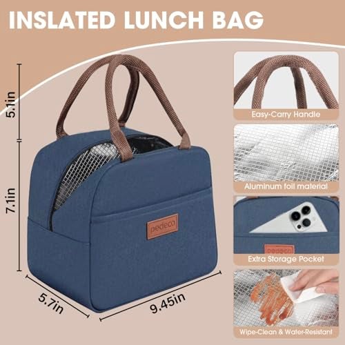 PEDECO Lunch Containers Bento Box Set for Adults & Kids with Insulated Bag, Leakproof 3-Compartment and 2-Tier Stackable Container with Portable Sauce Pod, Microwave/Dishwasher Safe, BPA-Free (Blue) - Image 5