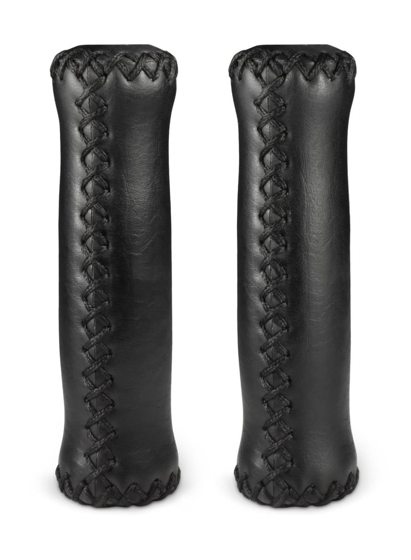 Excefore Cruiser Bike Handlebar Grips, Anti-Slip & Comfortable Black Vinyl Leather Grips in 13.5cm with Hand-Stitched Seam for 22.2mm (7/8") Beach Cruiser Bicycle Handlebar for Woman & Man - Image 1