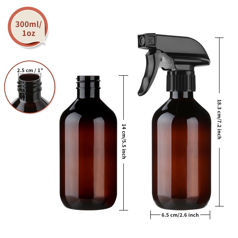 Arkeiliy 2-Pack Leakproof Spray Bottles (300ml/10oz) - Adjustable Nozzle for Fine Mist & Jet Stream | Premium Refillable Plastic Bottles for Hair Styling, Plant Misting, Cleaning Solutions (Brown) - Image 2
