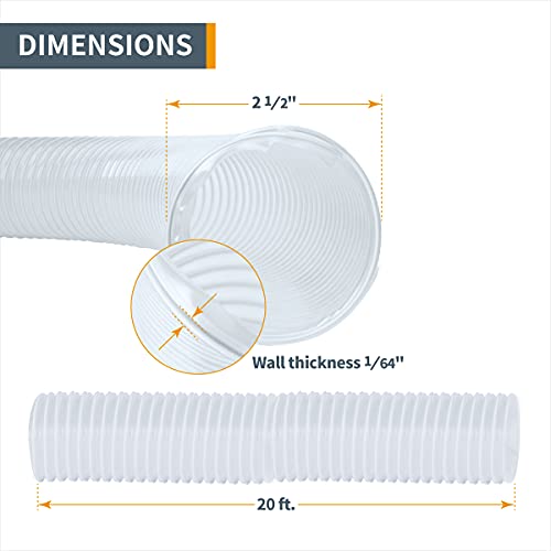 POWERTEC خرطوم جمع الغبار POWERTEC 2-1/2" x 20' ، خرطوم جمع الغبار مرن PVC بقطر 2.5 بوصة لطاولة المنشار ، المنشار الشريطي ، طاولة الراوتر ، آلة الصنفرة الحزامية ، النجارة و المرآب ، نظام جمع الغبار لمتجر الخشب (70144) - Image 4