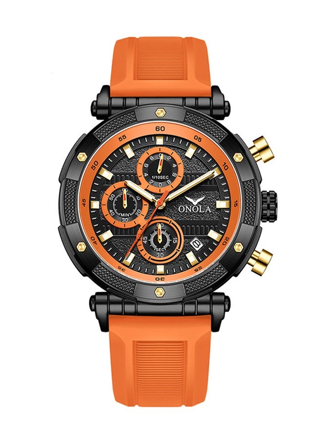 ONOLA ​​ONOLA Men's Multifunction Quartz Watch - Black Dial with Orange Silicone Strap, 30M Water Resistant, Sporty Casual Style, Perfect for Daily Wear, Gym & Outdoor Adventures​​ - Image 2
