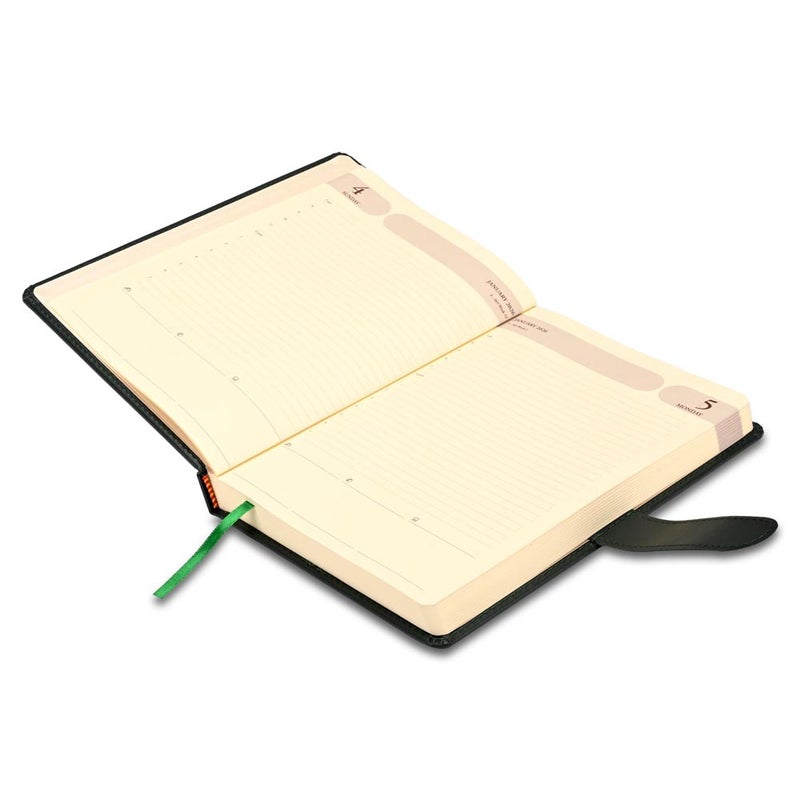 FIS 2026 Agenda Diary, 170x240mm, 1 Side Padded & Sewn Italian PU Cover, Round Corner with Strap Closure, 1 Day a Page Format, English, 70gsm Italian Ivory Paper, Green Cover - FSDI75E26GR - Image 3