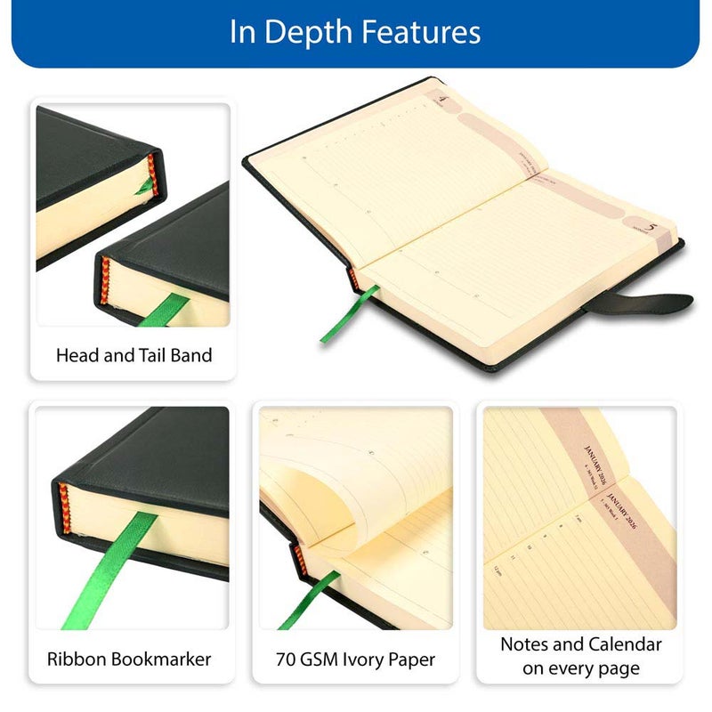 FIS 2026 Agenda Diary, 170x240mm, 1 Side Padded & Sewn Italian PU Cover, Round Corner with Strap Closure, 1 Day a Page Format, English, 70gsm Italian Ivory Paper, Green Cover - FSDI75E26GR - Image 5