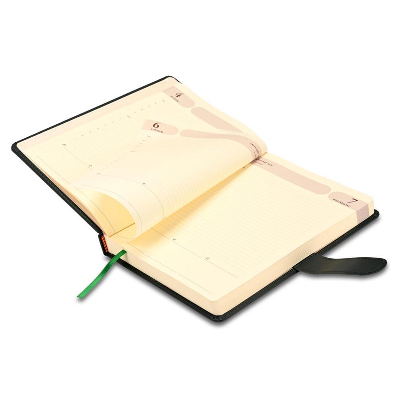 FIS 2026 Agenda Diary, 170x240mm, 1 Side Padded & Sewn Italian PU Cover, Round Corner with Strap Closure, 1 Day a Page Format, English, 70gsm Italian Ivory Paper, Green Cover - FSDI75E26GR - Image 4
