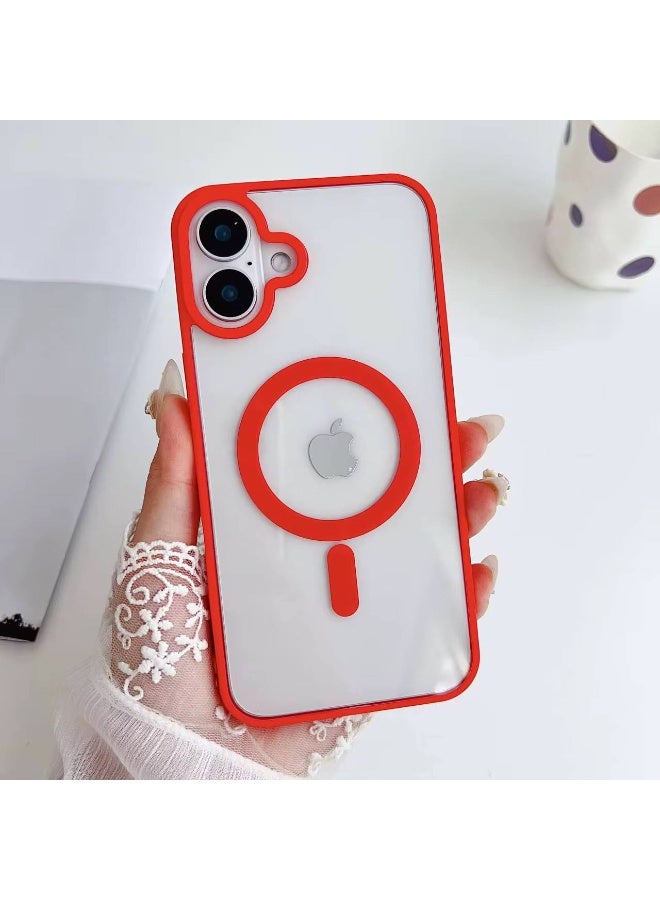 جراب مغناطيسي شفاف لهاتف iPhone 17، حماية عالية الجودة من السقوط مع شريط مقاوم للصدمات، جراب خلفي شفاف للهاتف | برتقالي