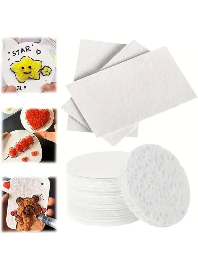 10 Sheets White Round 3D Sponge Canvas Fluffy Art Paper with 6 Brush Pens Set - Image 1