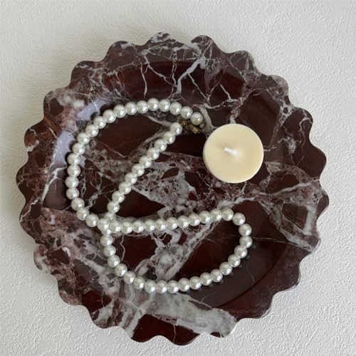 SAIDKOCC Marble Scalloped Tray Round Wave Tray Small Serving Platter for Counter Bathroom Kitchen Nightstand Jewelry Ring Dish Holder Rosa Levanto - Image 3