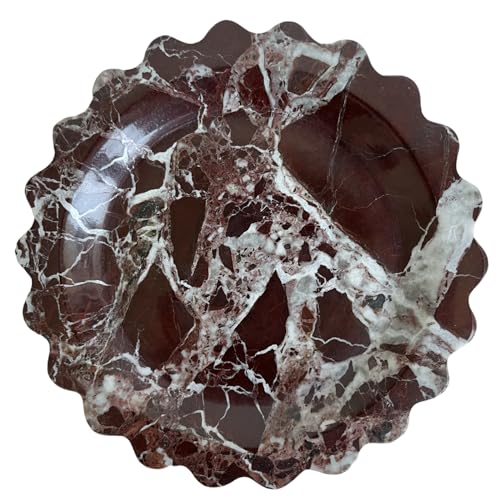 SAIDKOCC Marble Scalloped Tray Round Wave Tray Small Serving Platter for Counter Bathroom Kitchen Nightstand Jewelry Ring Dish Holder Rosa Levanto - Image 1
