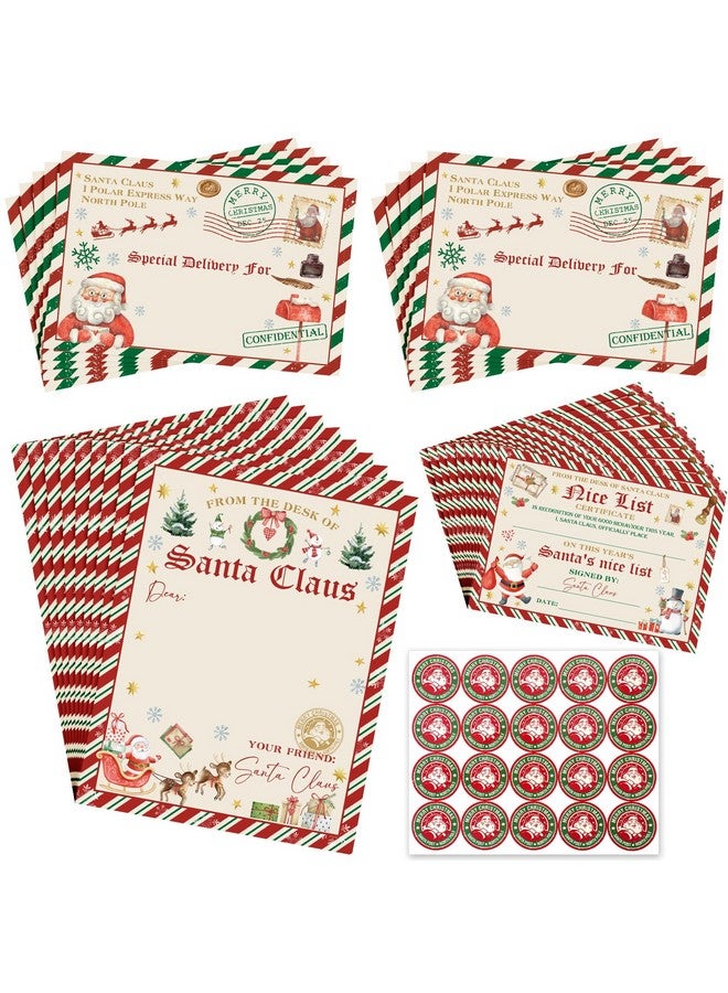 Chinco 10 Sets Christmas Official Letter From Santa Nice List Certificate For Kids Christmas Gift North Pole Letter For Mailbox Christmas Party Decorations Xmas Santa Greetings Cards (Vibrant Style) - Image 1