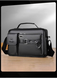 WEIXIER Men Retro Horizontal Shoulder Bag Portable Business Leather Waterproof and Wear Resistant Crossbody Bag with Adjustable Straps for Work Office Black  - Image 1