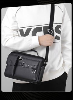 WEIXIER Men Retro Horizontal Shoulder Bag Portable Business Leather Waterproof and Wear Resistant Crossbody Bag with Adjustable Straps for Work Office Black  - Image 2